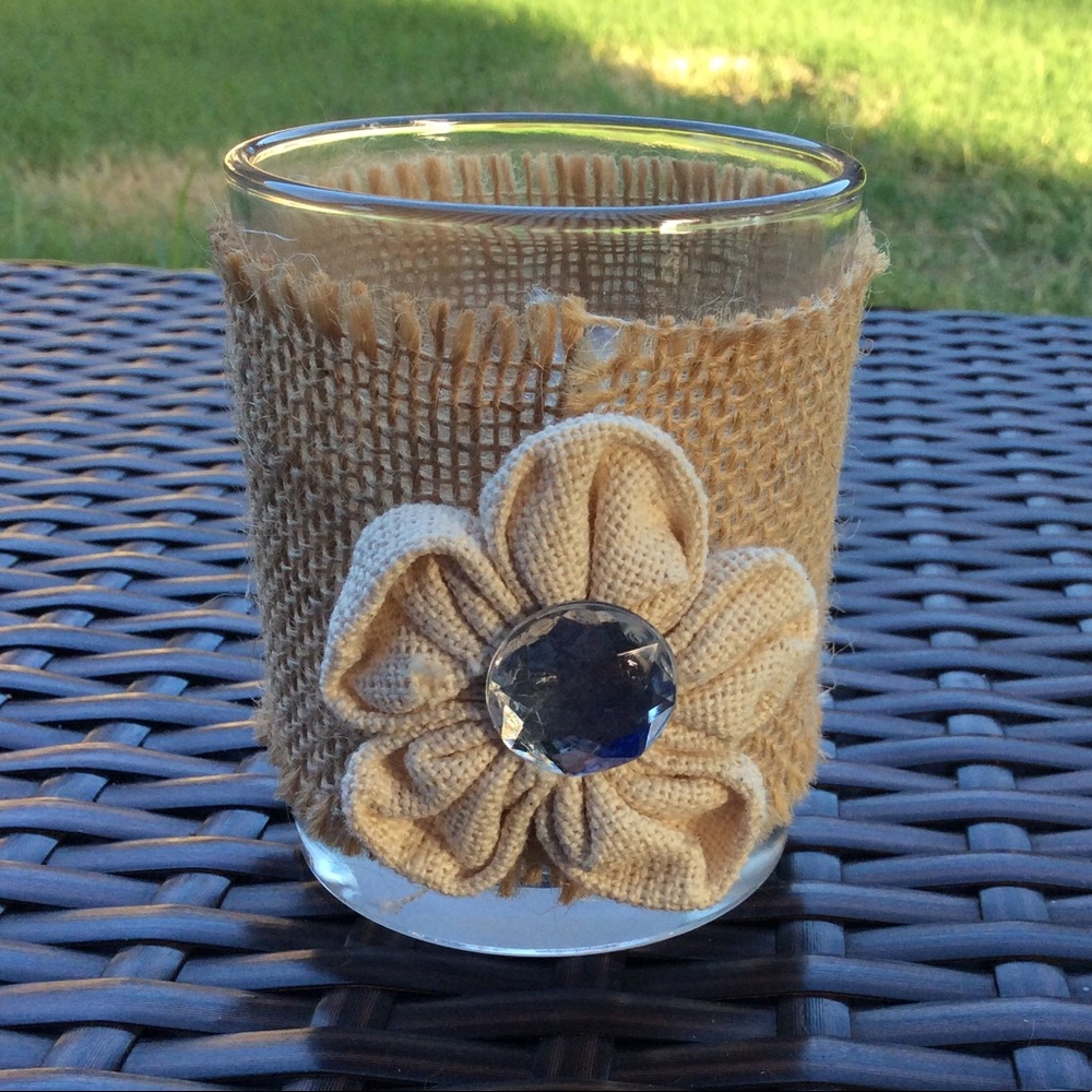 KIRKLANDS GLASS BURLAP VOTIVE CANDLE HOLDER